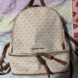 Michael Kors Beige and Brown Logo Backpack